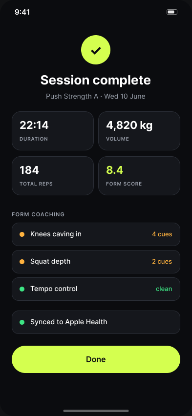 Session summary screen